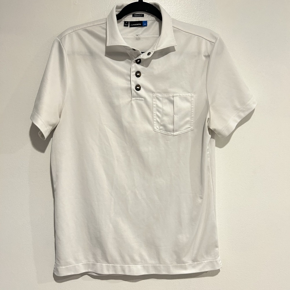 J. Lindbergh Polo Shirt Men Size Med White Short Sleeve Casual Adult Golf Work‎